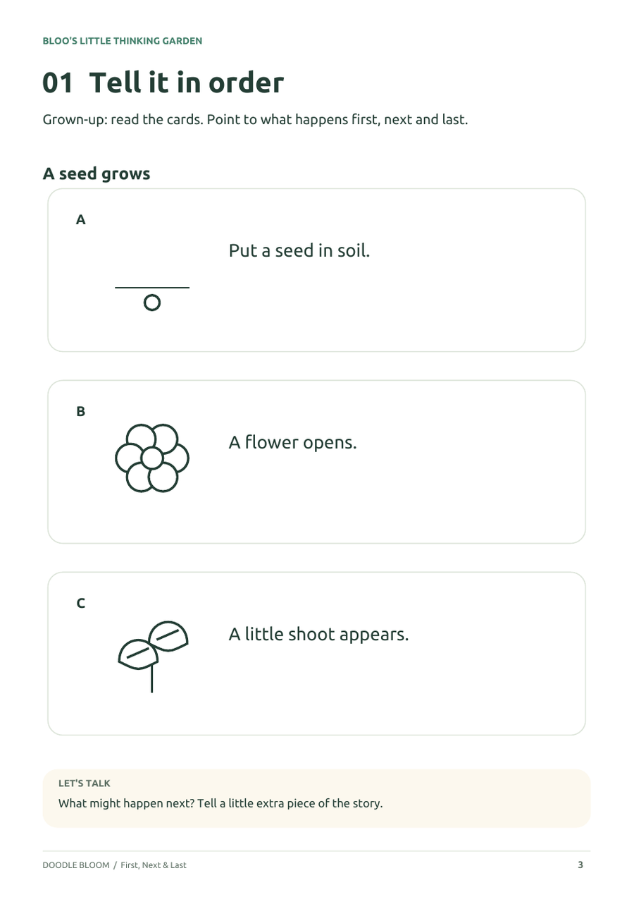 First, Next & Last: actual activity page