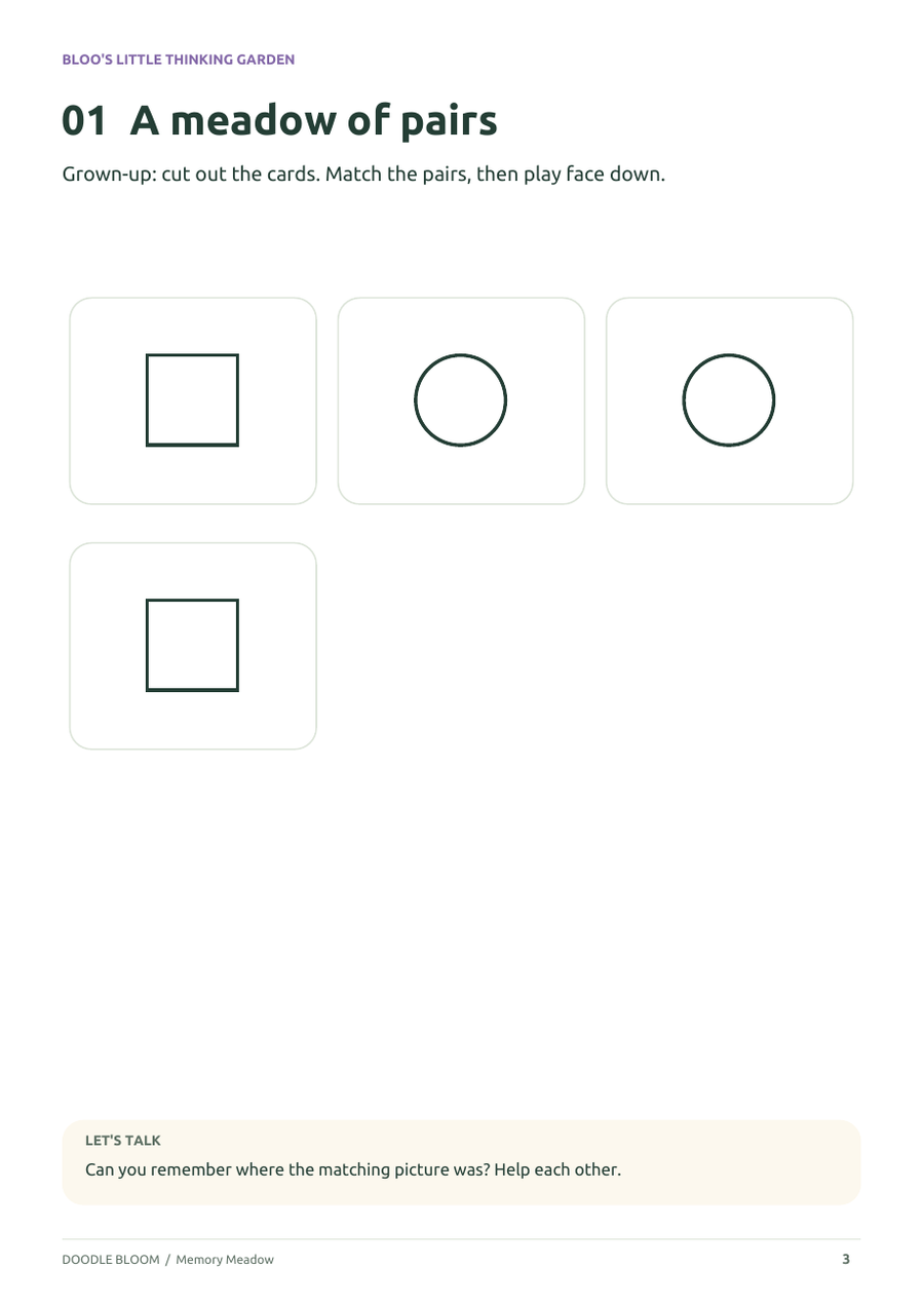 Memory Meadow: actual activity page