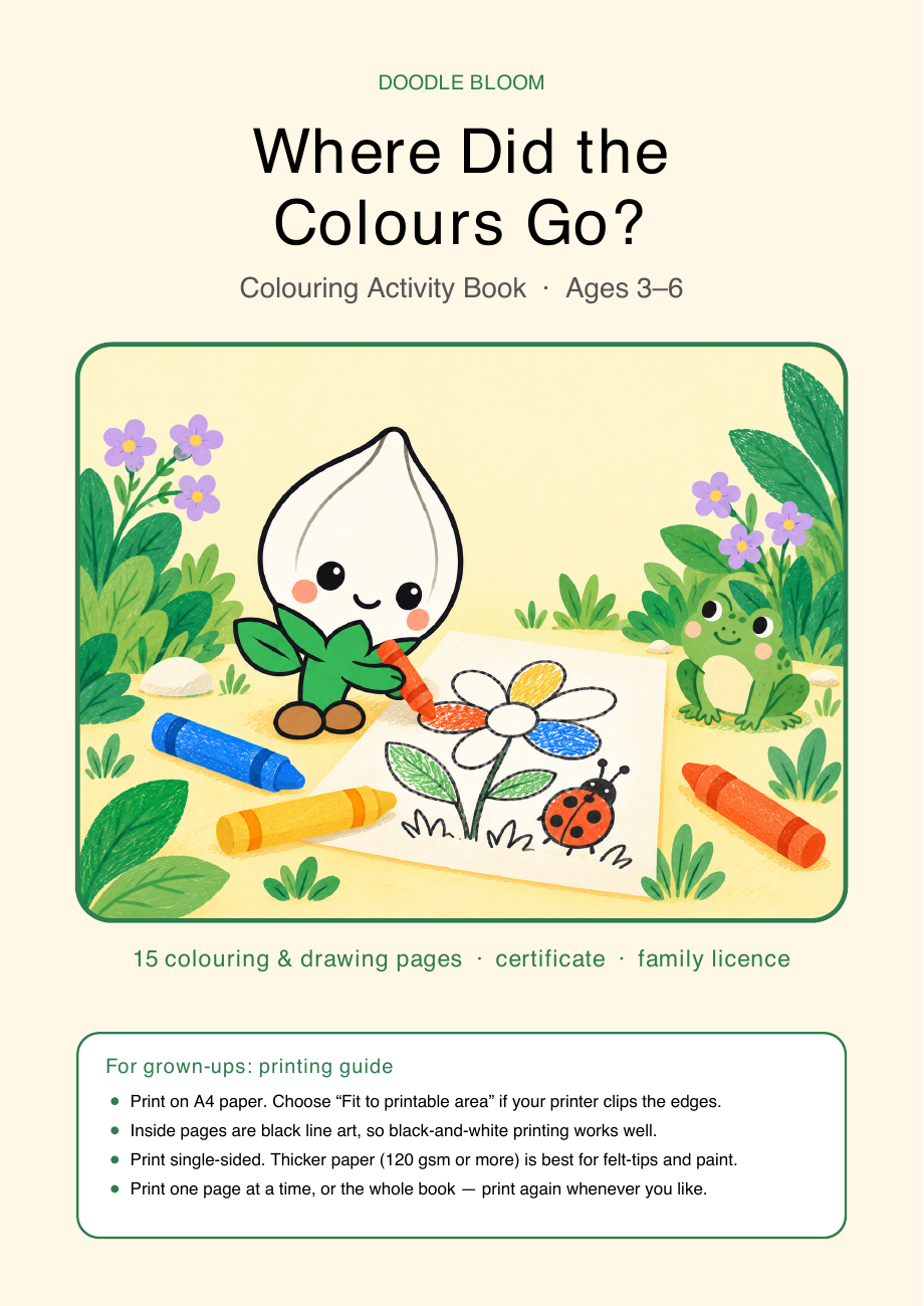 Petadoodle colouring cover with printing guide