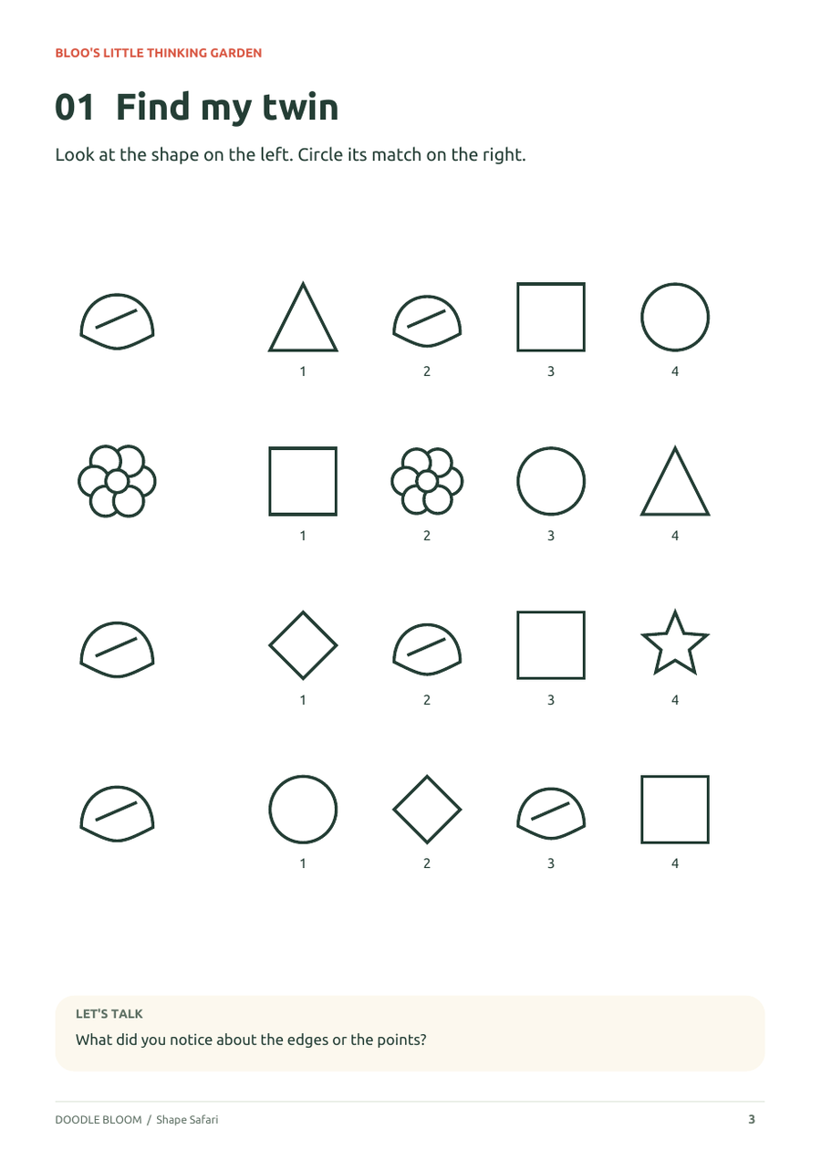 Shape Safari: actual activity page