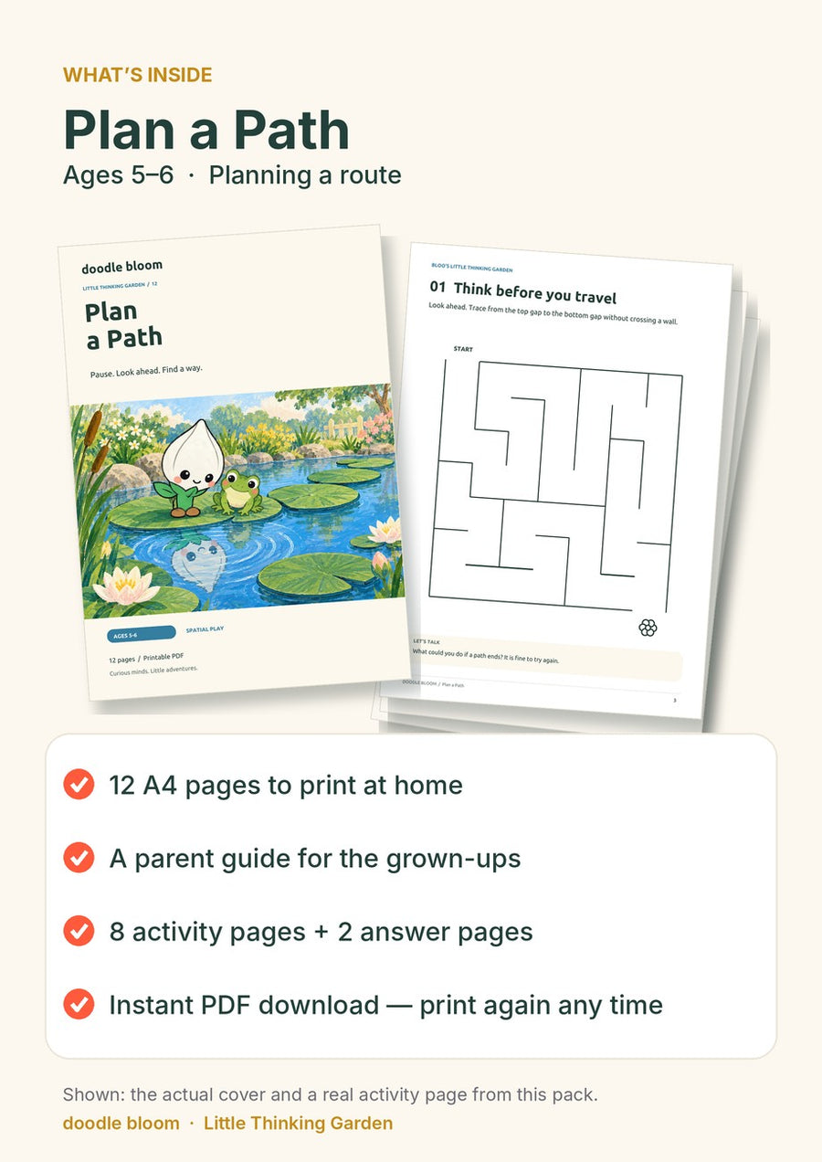 Plan a Path: what's inside — 12 A4 pages with a parent guide, 8 activity pages and 2 answer pages